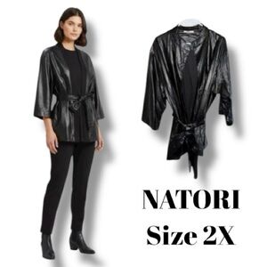 NATORI Faux Leather Kimono Jacket NWOT Size 2X (Plus Size) 💖 Baddie Biker Chic